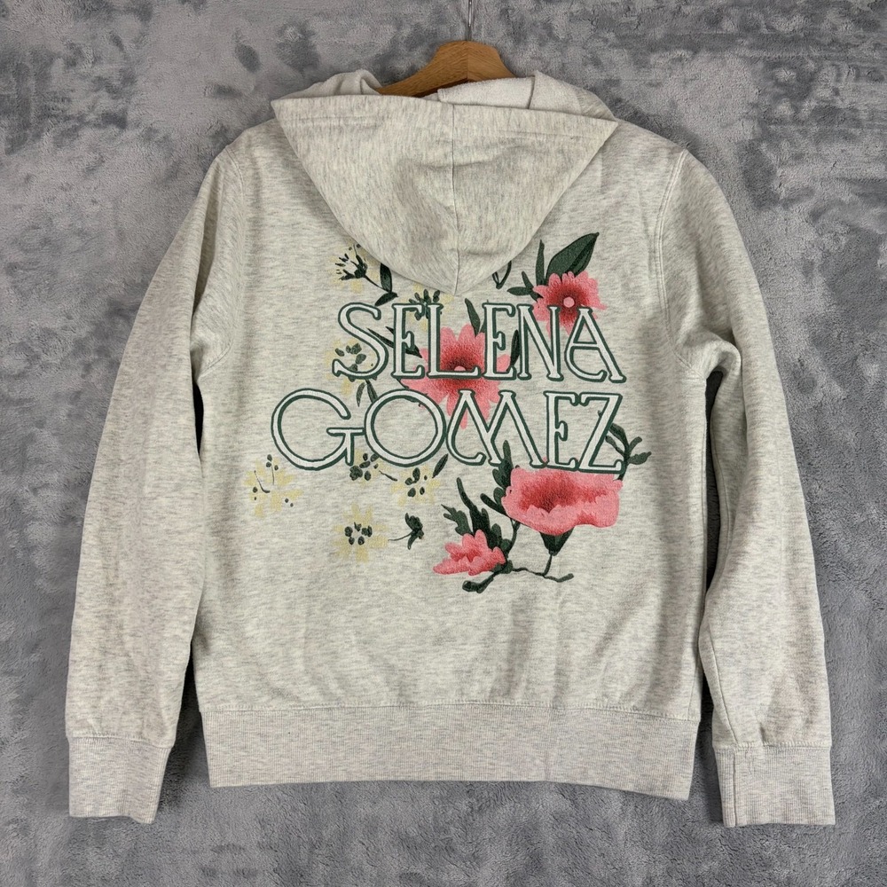 Selena Gomez Gray Zip Hoodie Women's Small Floral Logo Sweatshirt Pop Tour Merch